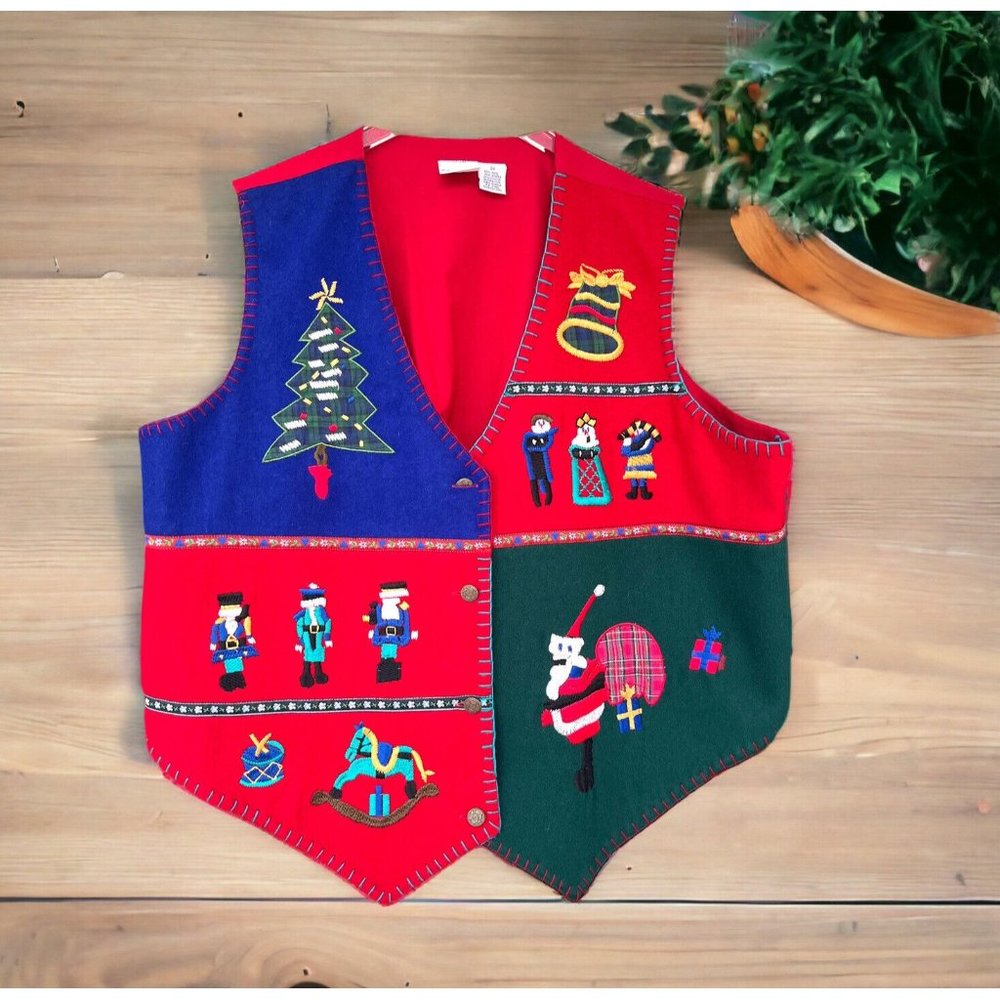 Carolina Colours Wool Blend Vest Womens 2XL Christmas Winter Holiday Scenes Vtg